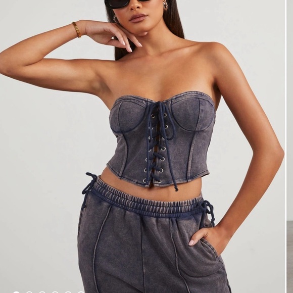 Vici 2 piece fleece set corset top and baggy pants size L in both - Picture 4 of 4